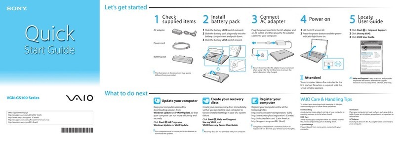 Sony VAIO VGN-GS100 Series quick start guide