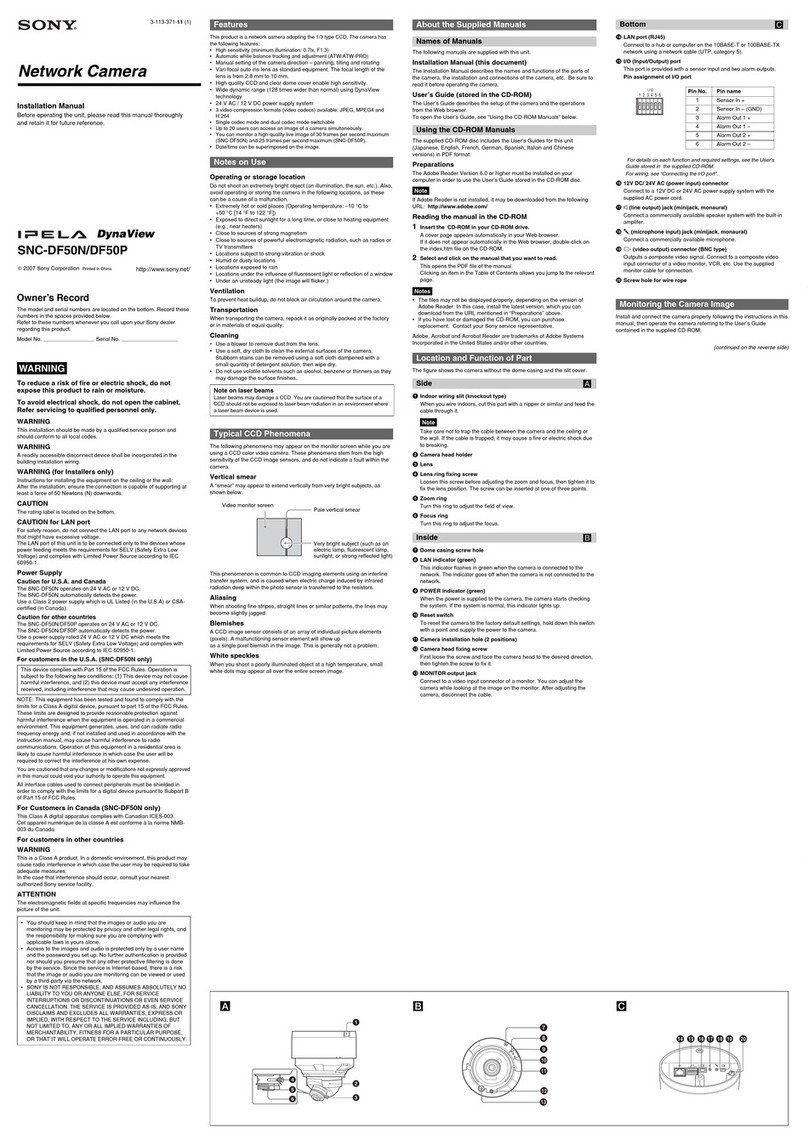 Sony Ipela DynaView SNC-DF50P installation manual