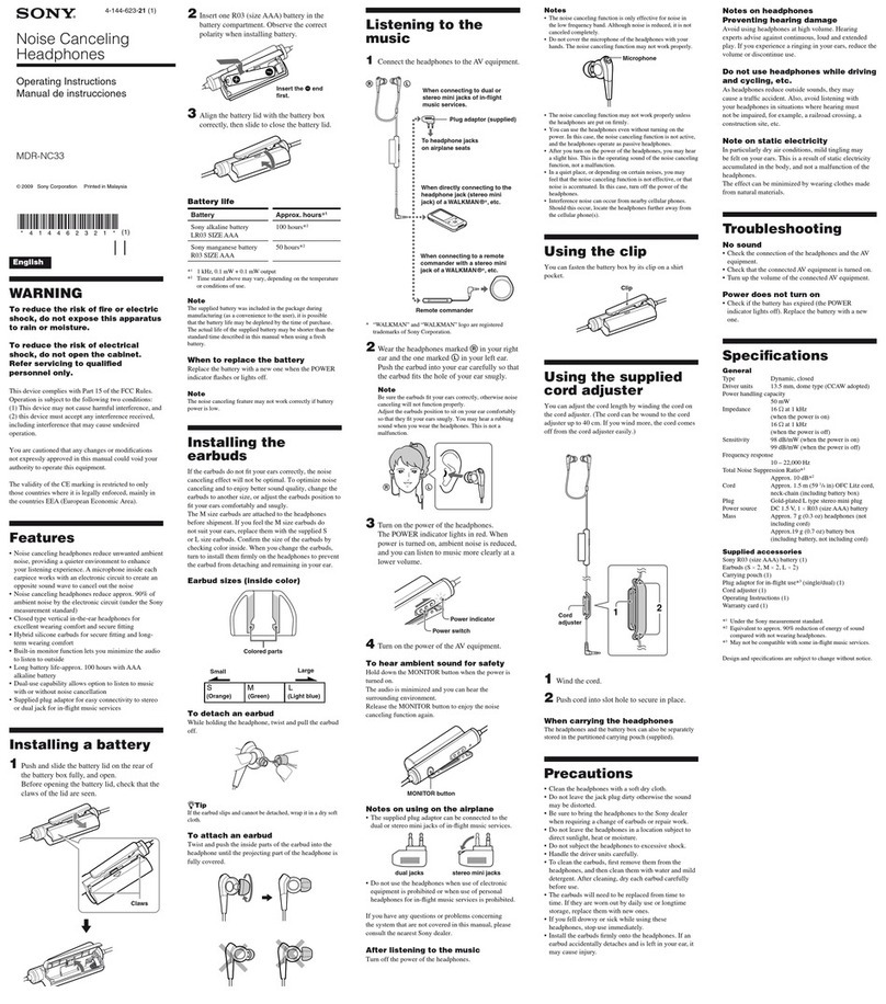 Sony MDR-NC33 User manual