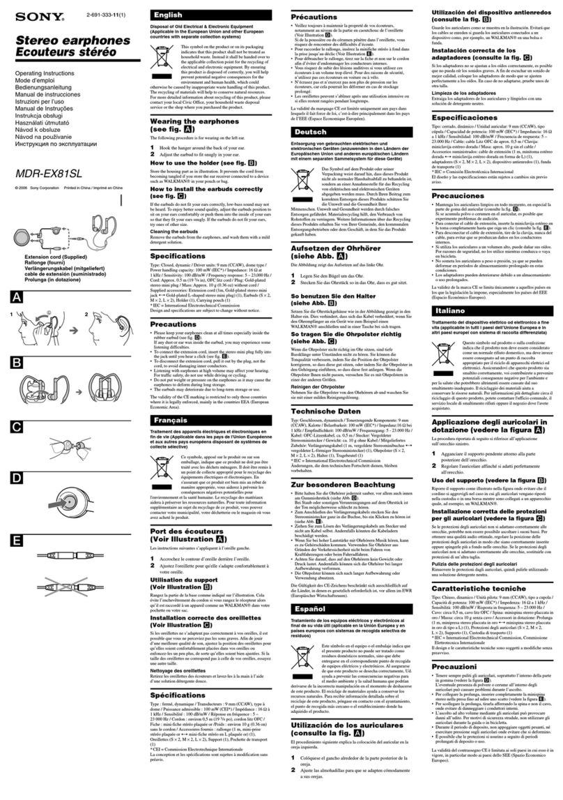 Sony MDR-EX81SL operating instructions
