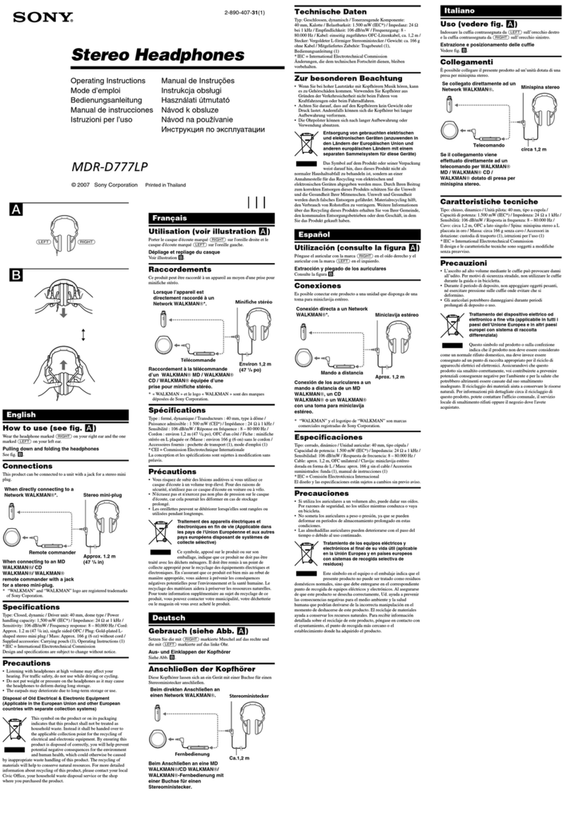 Sony MDR-D777LP operating instructions