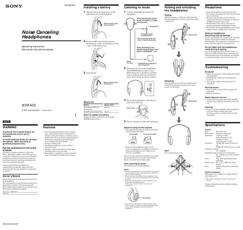 Sony NOISE CANCELLING MDR-NC5 user manual