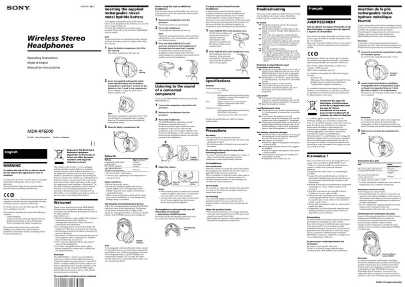 Sony MDR-RF6000 operating instructions