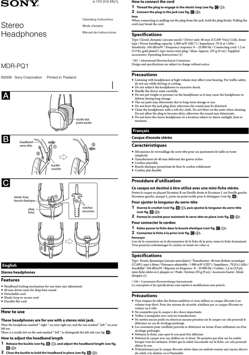 Sony MDR-PQ1 operating instructions