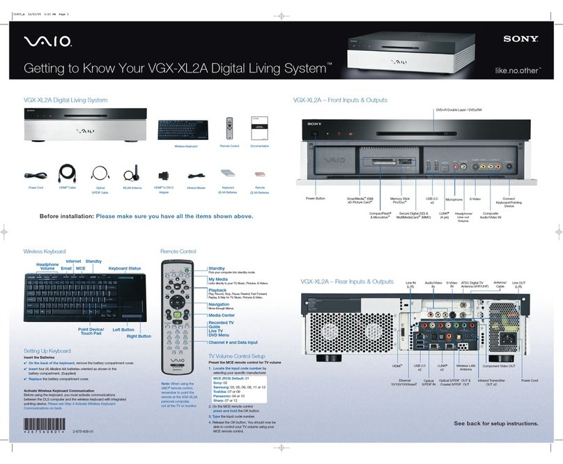Sony VGX-XL2A User Guide (Computer Component) Getting to know