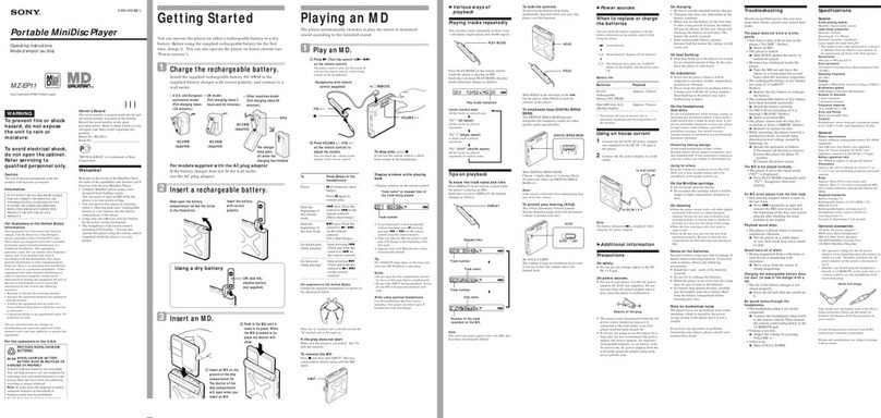 Sony MD Walkman MZ-EP11 User manual