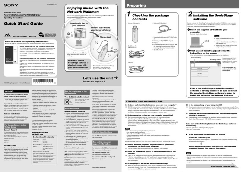Sony Network Walkman NW-E403 User manual
