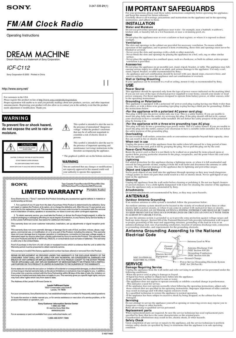 Sony ICF-C112 operating instructions