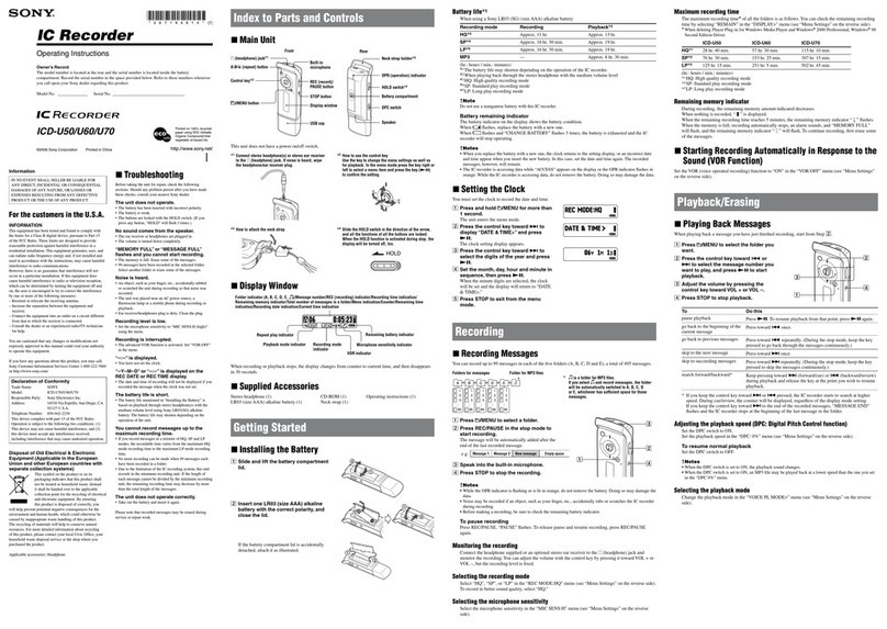Sony ICD-U50 - Ic Recorder User manual