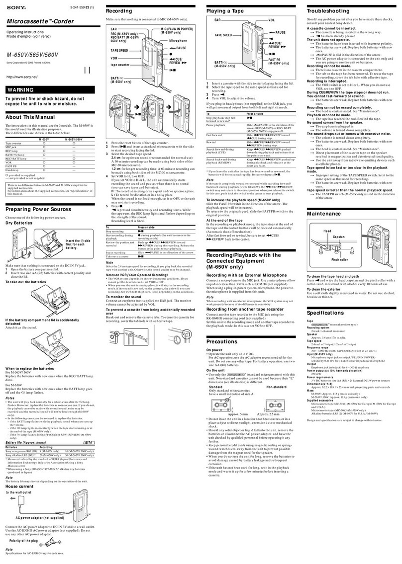 Sony M-565V Operating Instructions  (primary... User manual