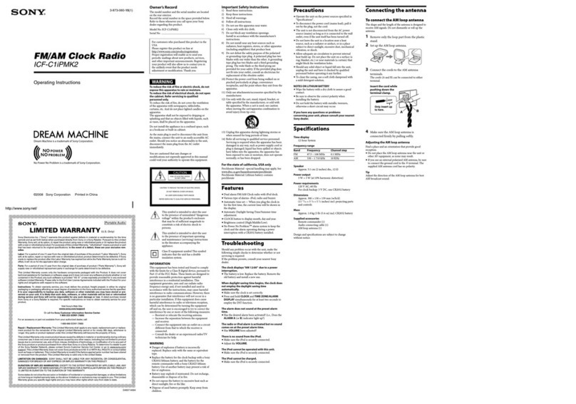Sony Dream Machine ICF-C1iPMK2 operating instructions