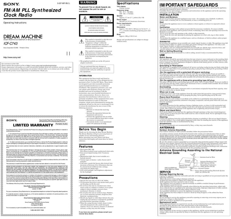Sony Dream Machine ICF-C743 User manual