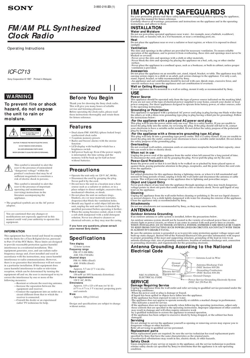 Sony ICF-C713 operating instructions