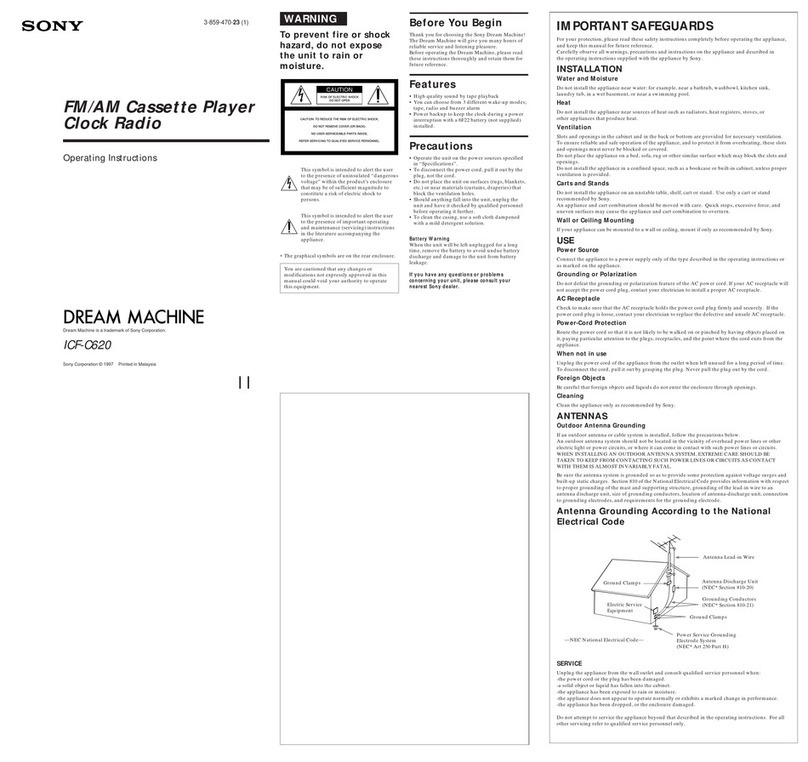 Sony Dream Machine ICF-C620 operating instructions
