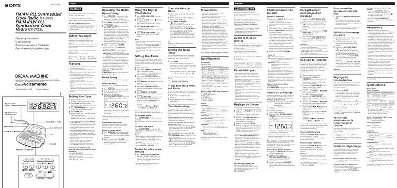Sony ICF-C723 - Ic Memory Clock Radio operating instructions