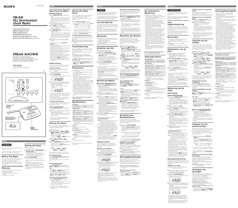 Sony Dream Machine ICF-C233 operating instructions