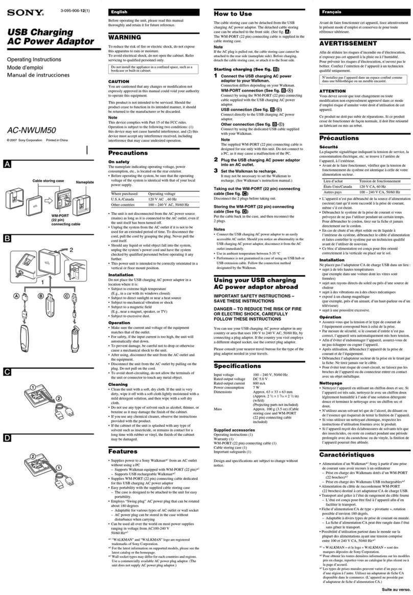 Sony AC-NWUM50 operating instructions