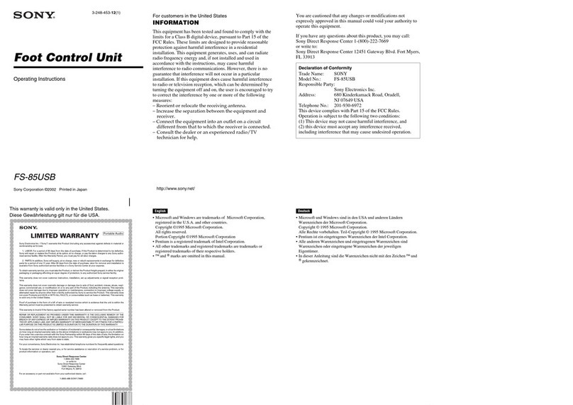 Sony FS-85USB - Foot Control Unit User manual
