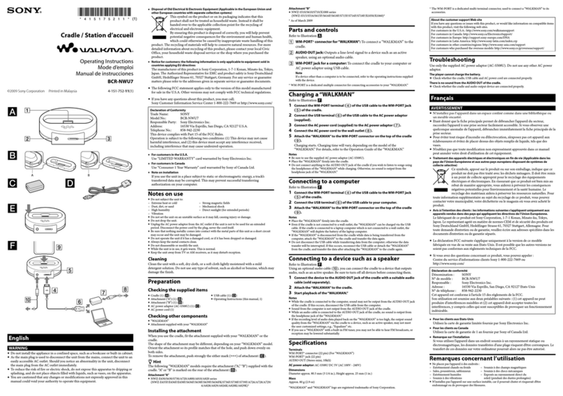 Sony Walkman BCR-NWU7 operating instructions