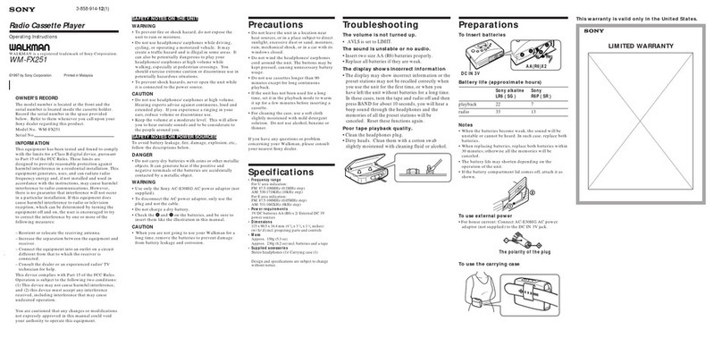 Sony Walkman WM-FX251 operating instructions