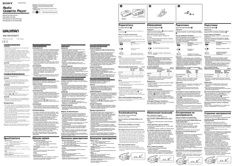 Sony Walkman WM-FX275 User manual Sony Walkman WM-FX275 User manual