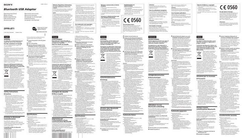 Sony DPPA-BT1 - Bluetooth USB Adaptor operating instructions