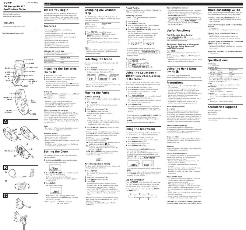 Sony SRF-M73 Operating Instructions  (primary... operating instructions