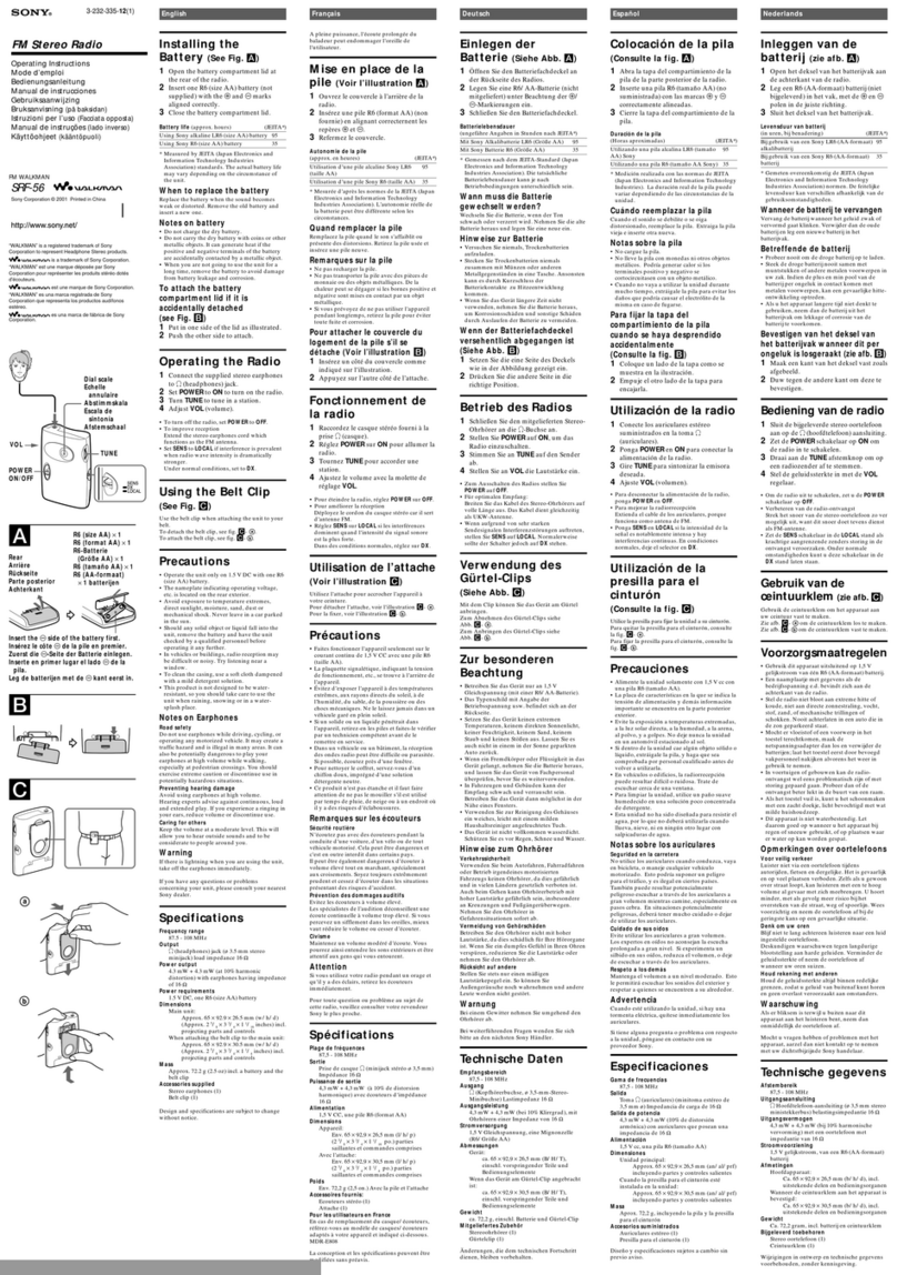 Sony Walkman SRF-56 User manual Sony Walkman SRF-56 User manual