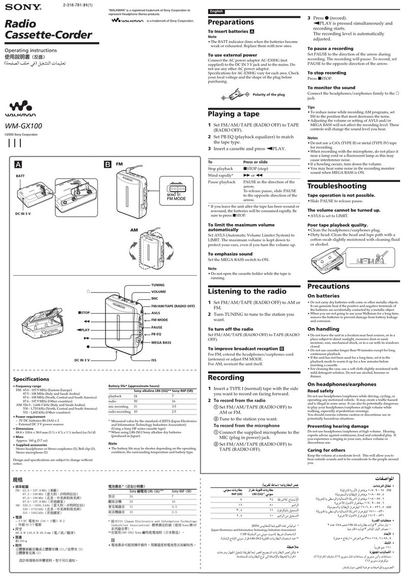 Sony Walkman WM-GX100 User manual