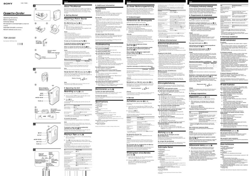 Sony TCM-323 - Micro Portable Recorder operating instructions Sony TCM-323 - Micro Portable Recorder operating instructions