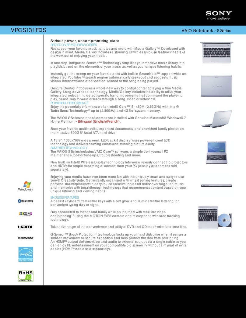 Sony VPCS131FDS Specifications
