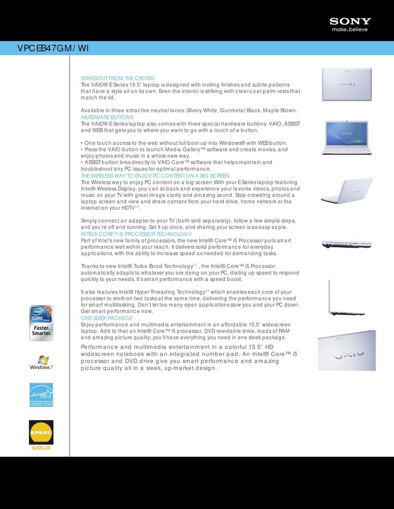 Sony VPCEB47GM/WI Specifications