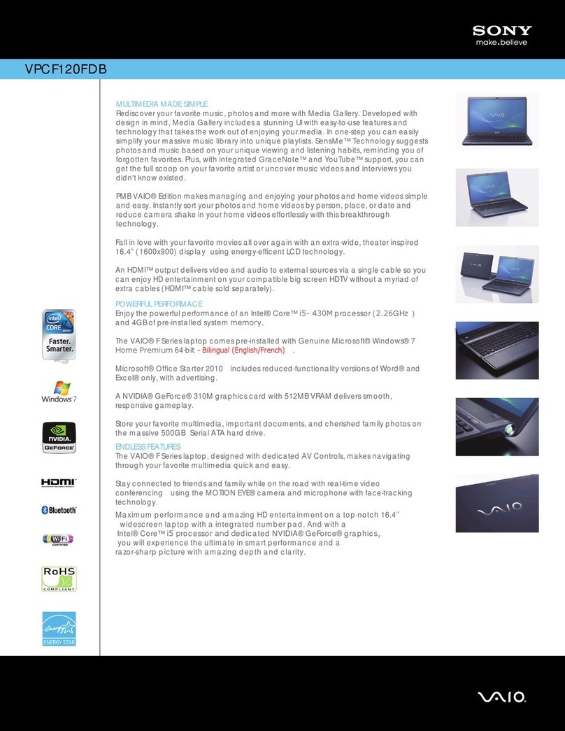 Sony VAIO VPCF120FDB Specifications