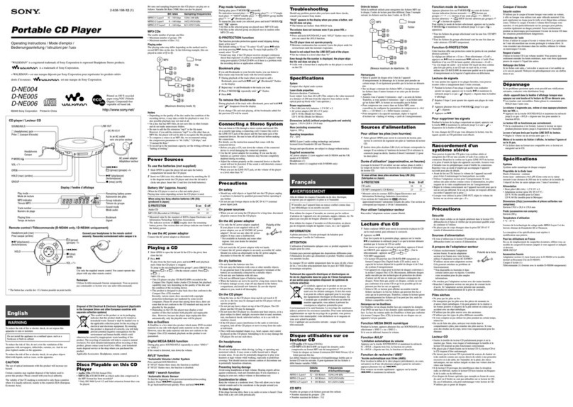 Sony D-NE005 - CD Walkman User manual