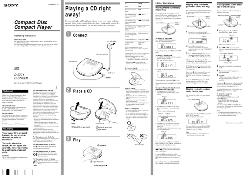 Sony D-E771 Operating Instructions  (primary... User manual