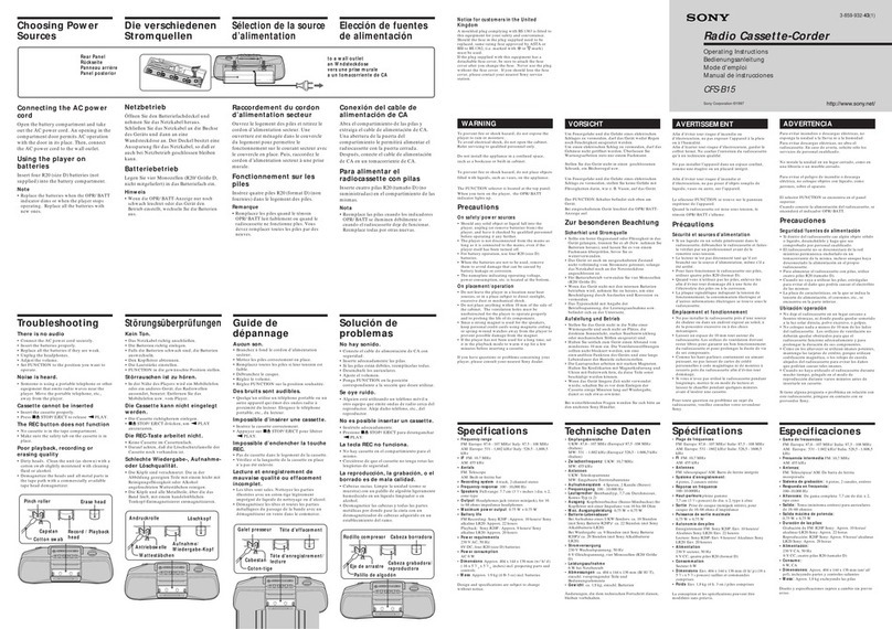 Sony CFS-B15 - Am/fm Stereo Cassette Recorder User manual