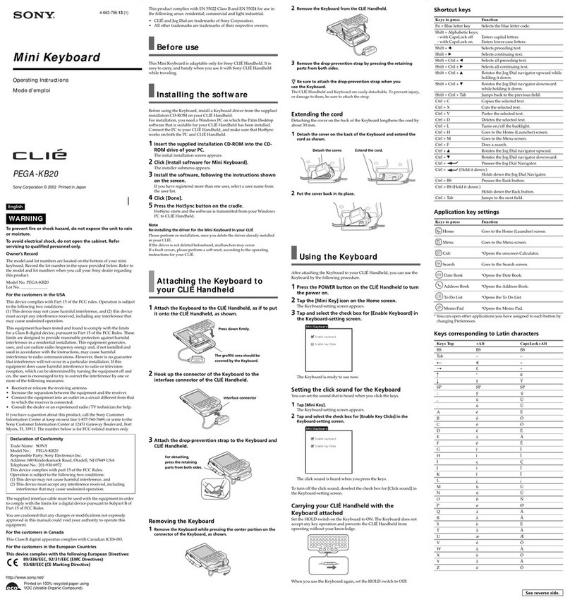 Sony PEGA-KB20 Operating Instructions  (primary... User manual