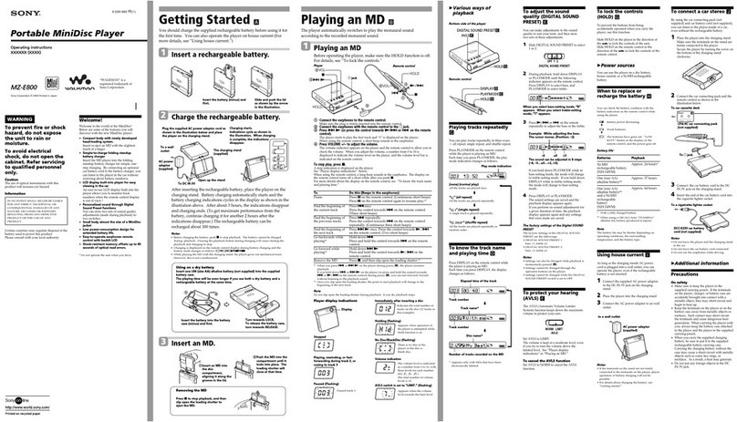 Sony MZ-E800 operating instructions
