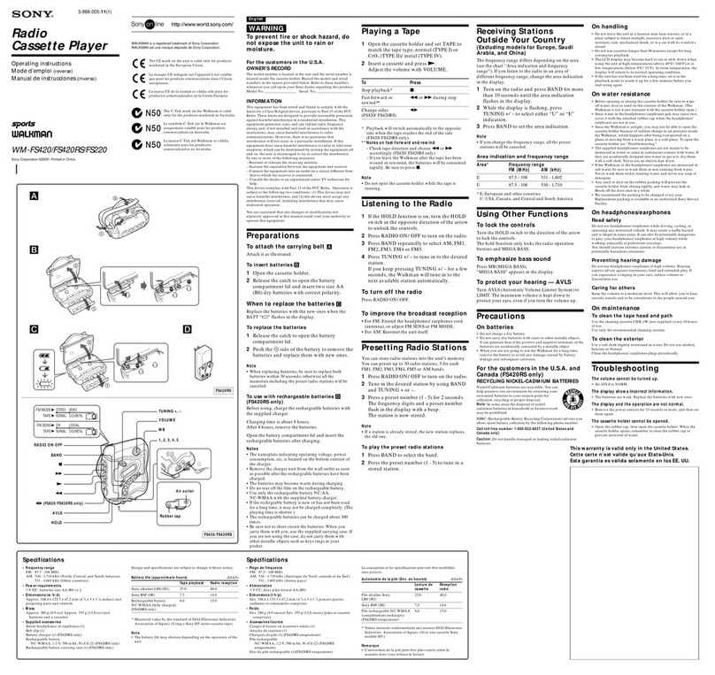 Sony Spots Walkman WM-FS420 User manual