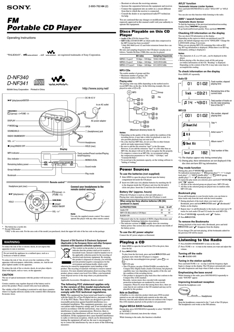 Sony D-NF341 User manual