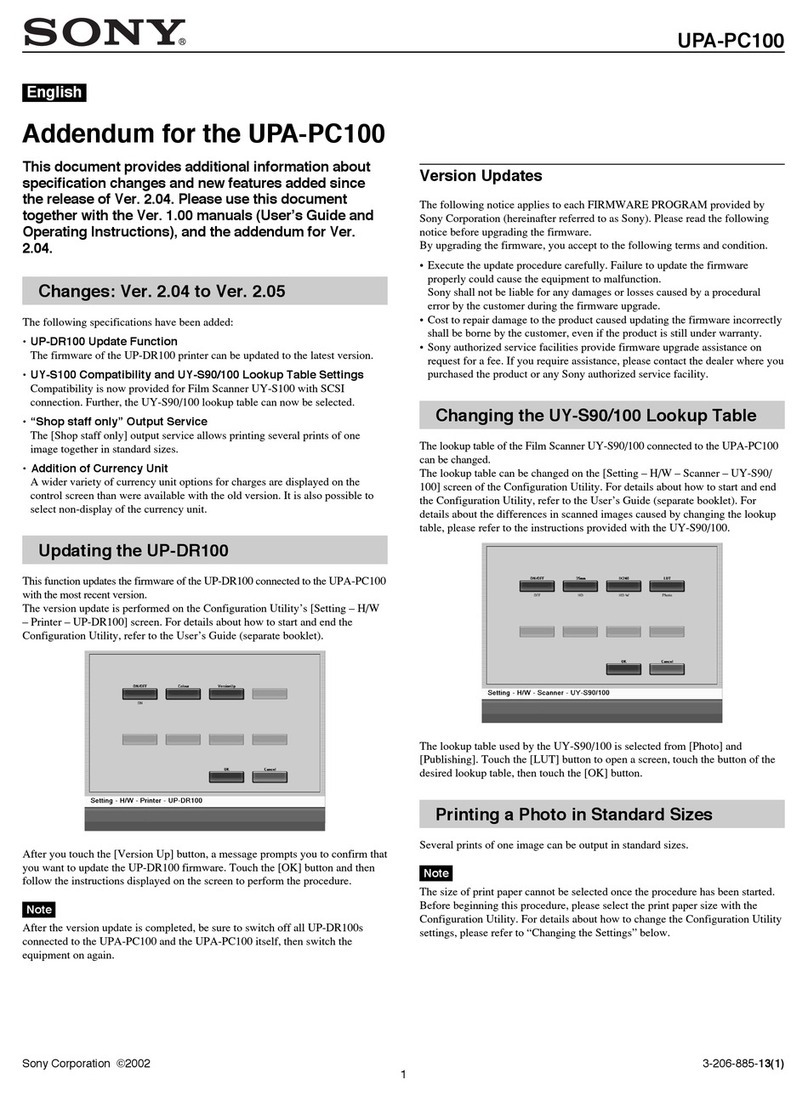 Sony UPA-PC100 Installation and operating instructions Sony UPA-PC100 Installation and operating instructions