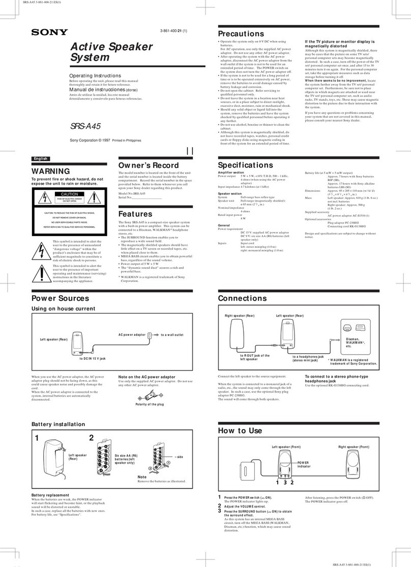 Sony SRS-A45 operating instructions