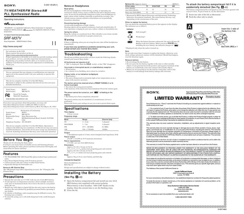 Sony SRF-M37V Marketing User manual Sony SRF-M37V Marketing User manual