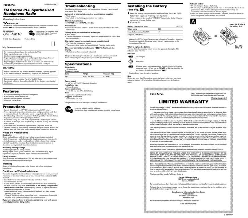 Sony SRF-HM10 operating instructions