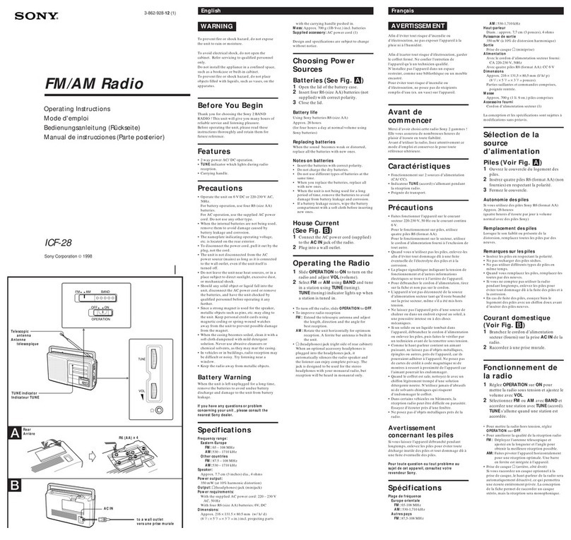 Sony ICF-28 operating instructions
