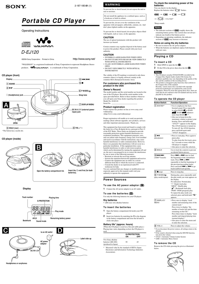 Sony Walkman D-EJ120 User manual