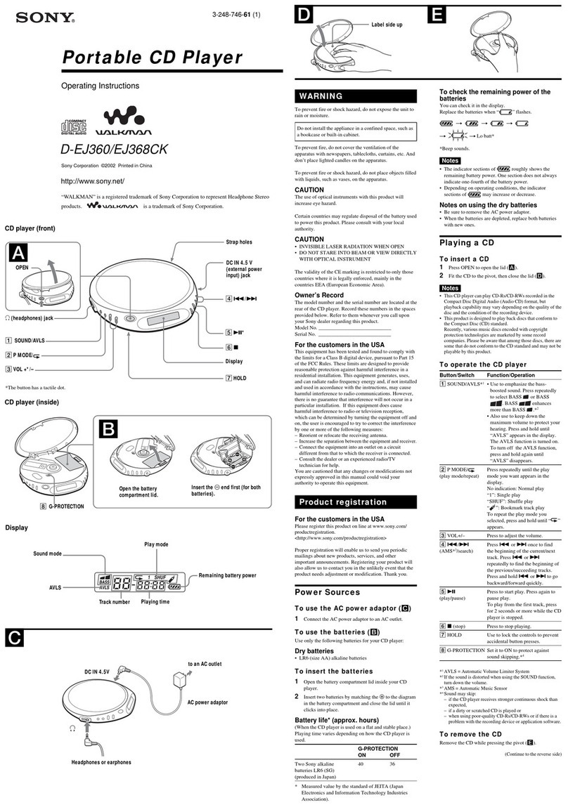 Sony D-EJ360 - PSYC CD Walkman User manual
