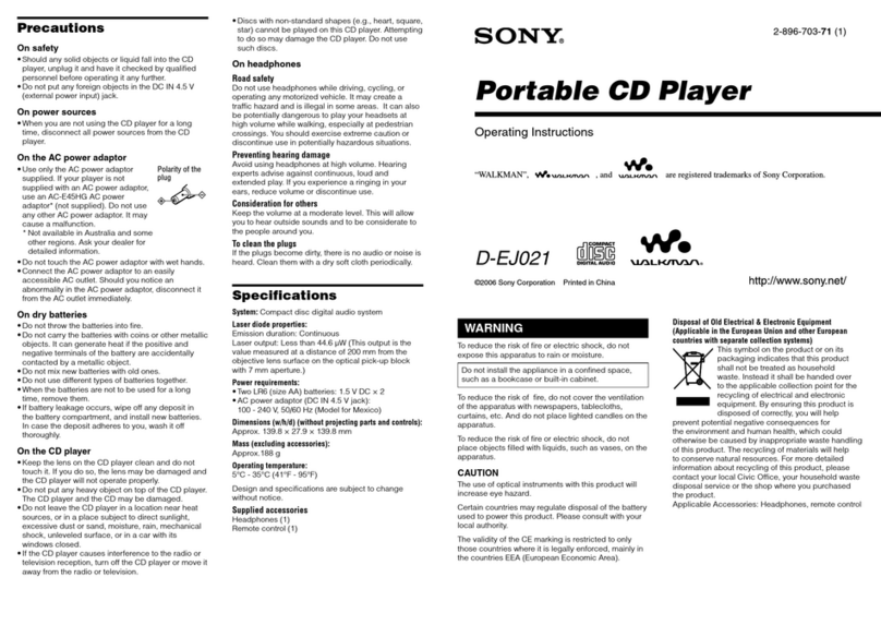 Sony Walkman D-EJ021 User manual