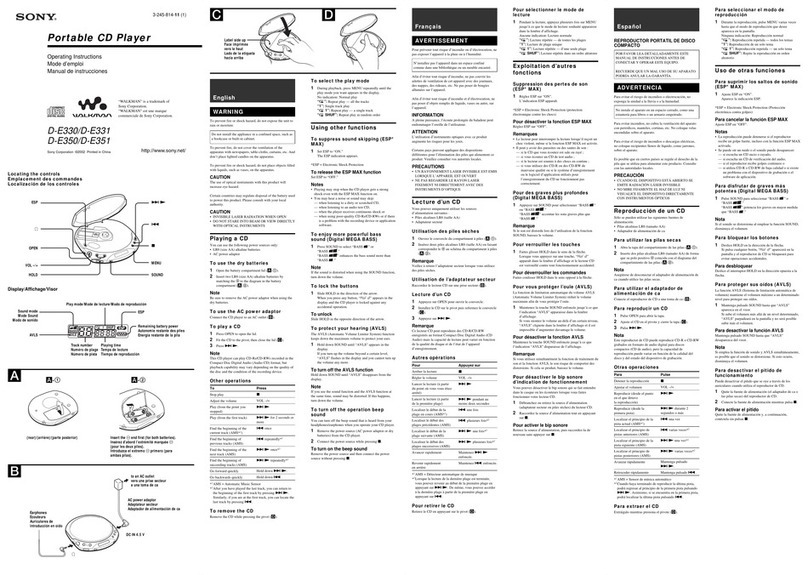 Sony D-E330 - Portable Cd Player User manual