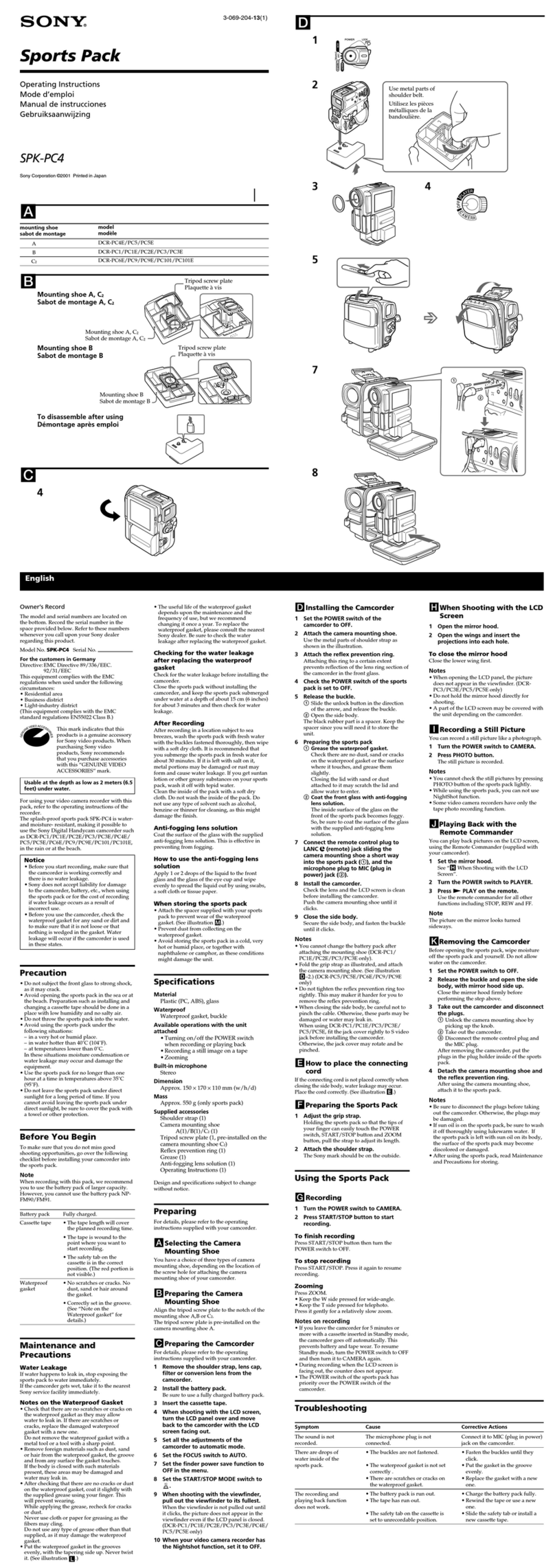Sony SPK-PC4 User manual Sony SPK-PC4 User manual